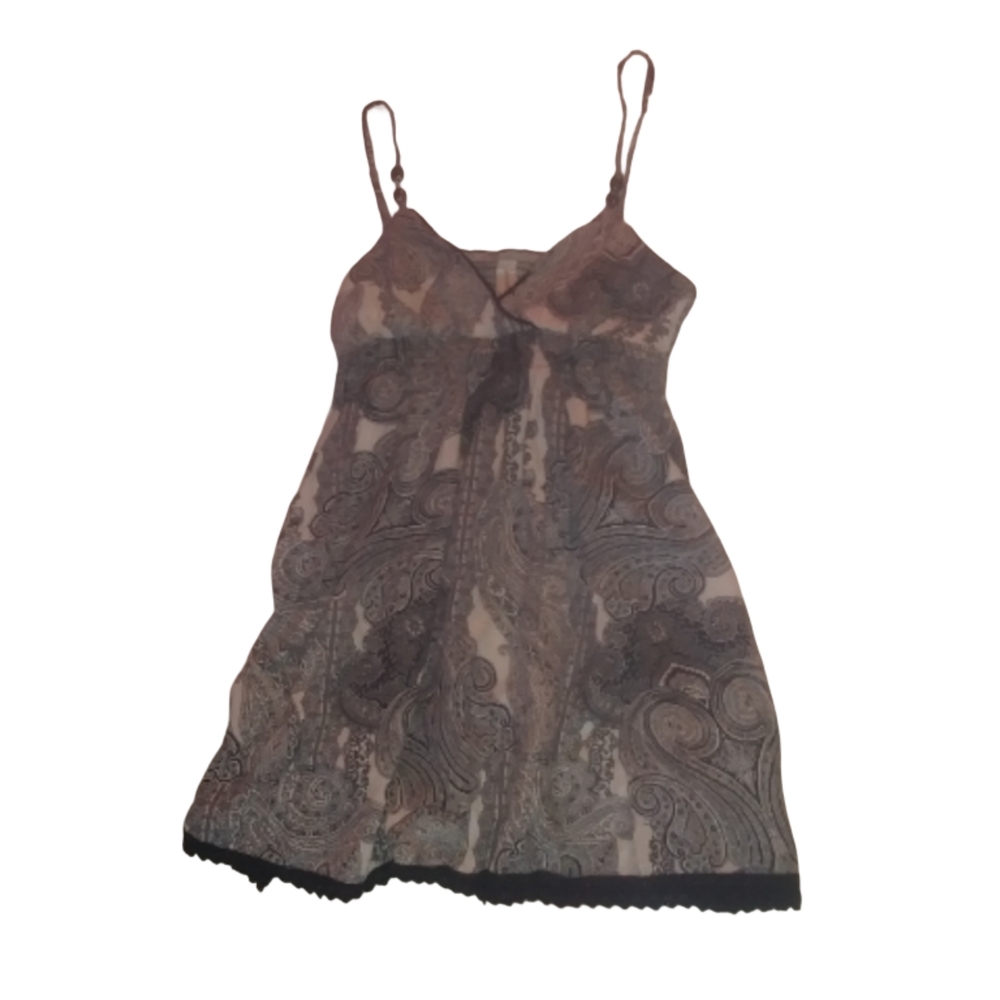 Elegant Paisley Lace Trim Boho Style dress Size Medium Mini Spaghetti Strap